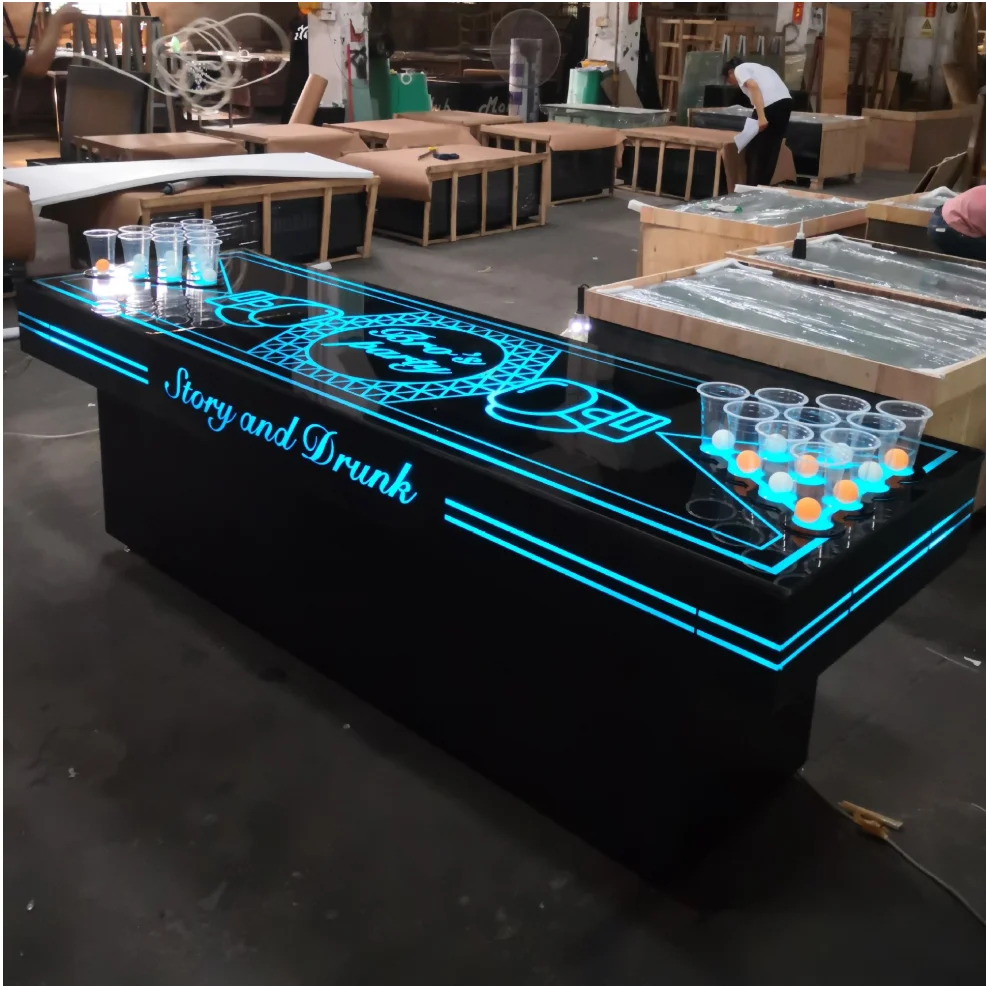 Atacado LED - Mesa de Beer Pong de bar iluminado com design de néon personalizável para eventos de jogos em boate e uso em festas