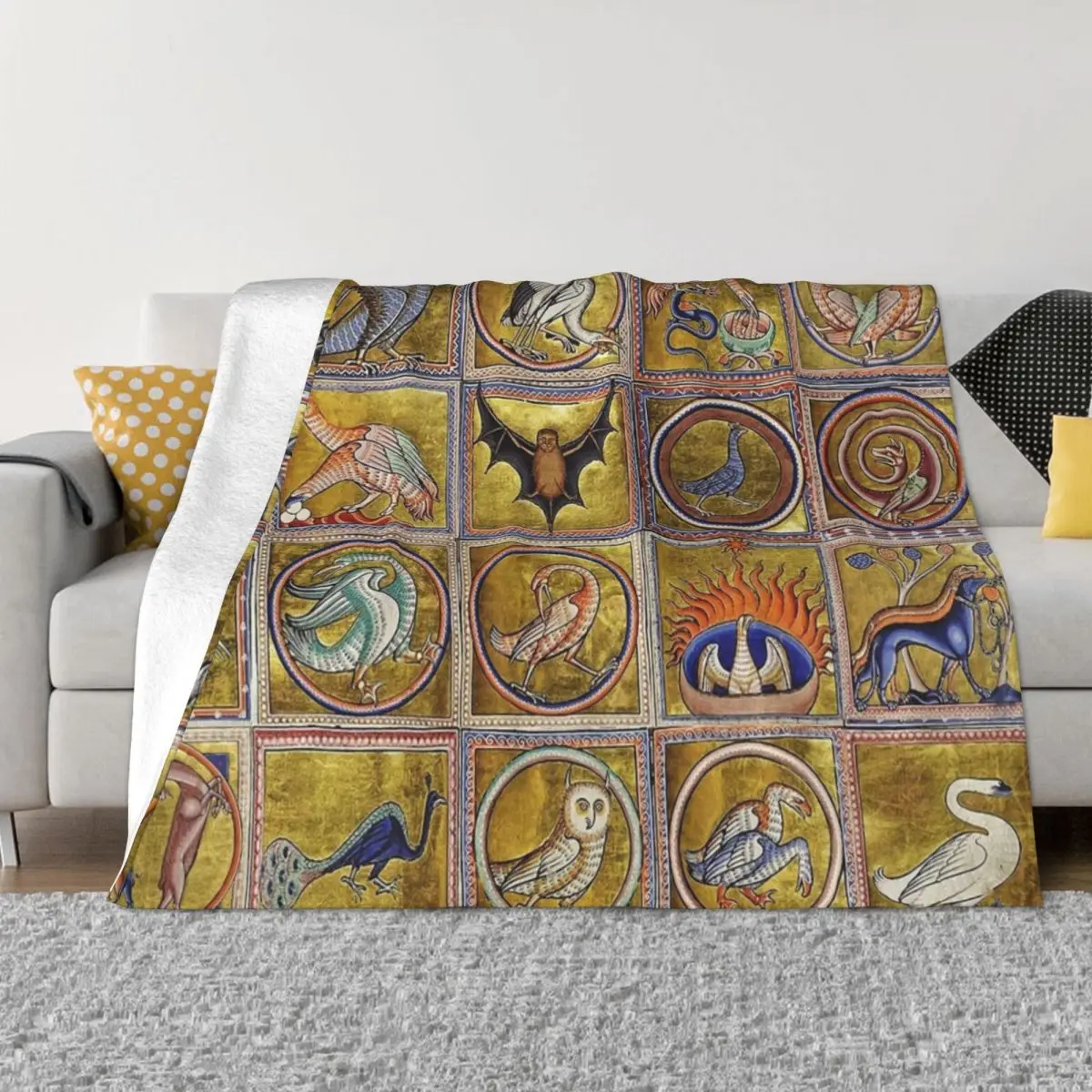 

MEDIEVAL BESTIARY, FANTASTIC ANIMALS IN GOLD RED BLUE COLORS Throw Blanket bed plaid Blankets Sofas Of Decoration Summer Blanket