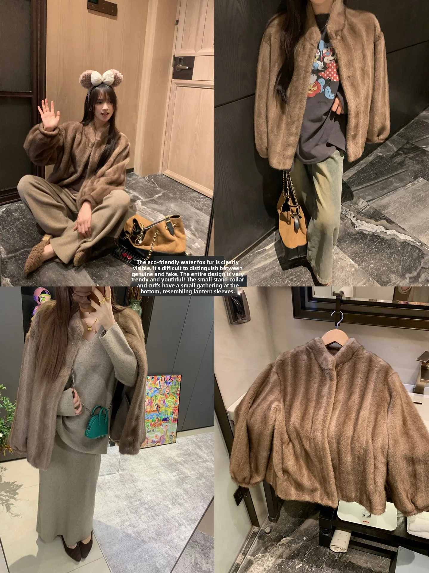 

Women's ort Thiened Faux Mink Fur Coat Autumn Winter Middle-aged Sle Inteated Leather And Fur Upper Body Warmth
