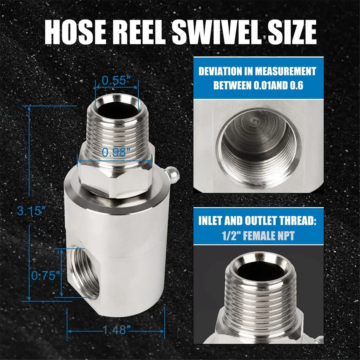 A03R 5124-Ni-AL 1/2Inch MXF Swivel Heavy Duty Hose Reels Swivel with Grease Zerk and Hose Reels Replace 9SS8MP50XFP50-Ni-AL