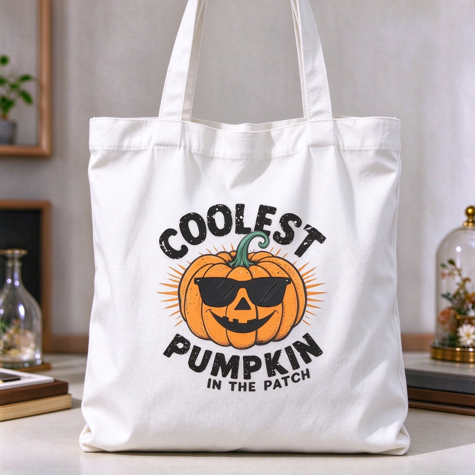 2026 Canvas Tote Bag Coolest Pumpkin In The Patch Print Shoulder Handbag Halloween Fall Reusable Shopping Gift Bag