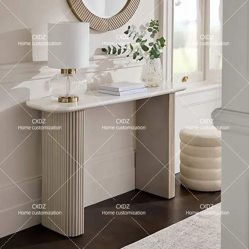 Modern Simple Solid Wood Marble Console Table Entryway Hallway Decor Living Room Sofa End Table Narrow Wall Mounted Side