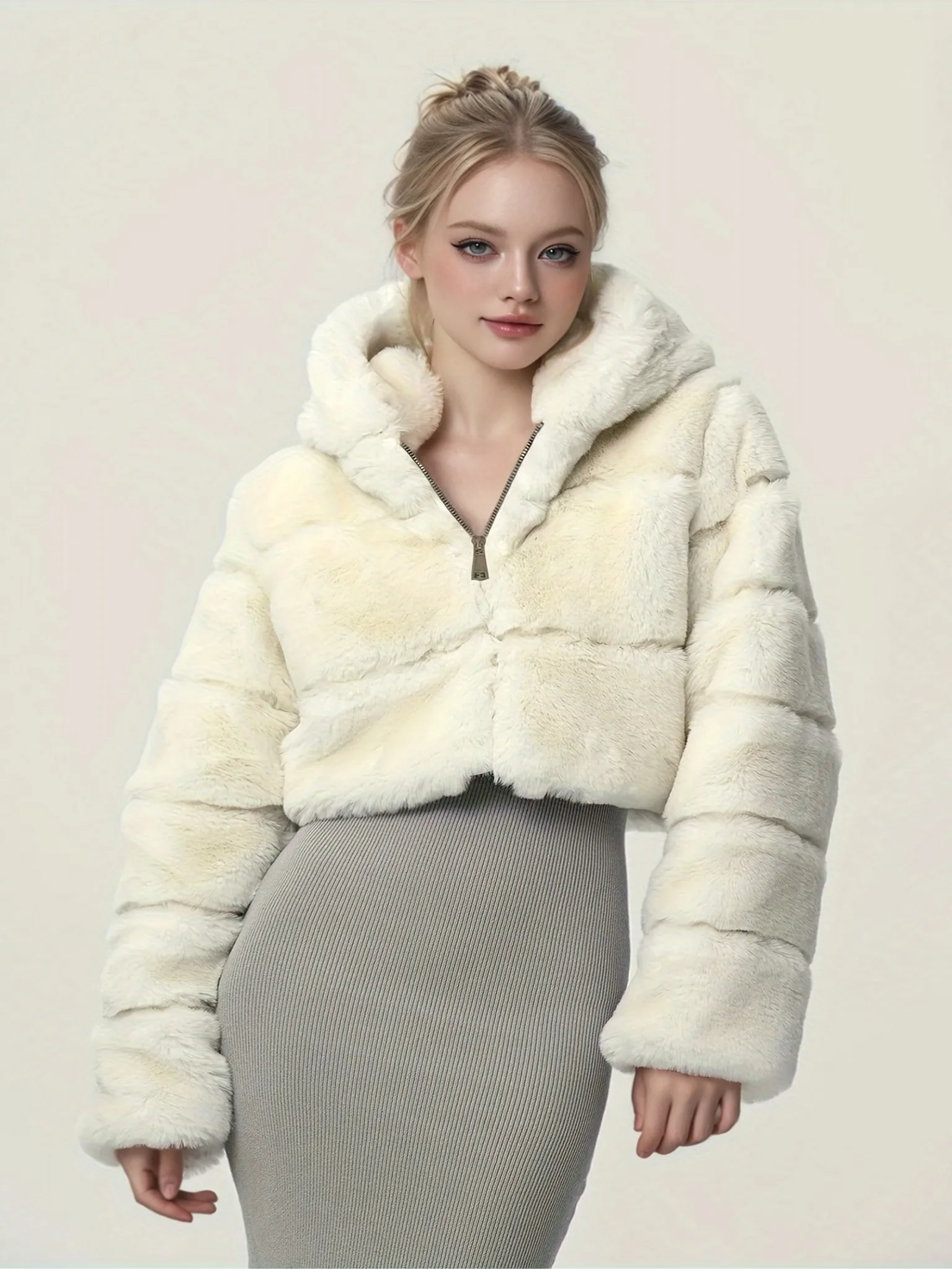 Женская шуба больших размеров из искусственного меха, модная и теплая для поездок на работу, короткая шуба из искусственного меха на молнии с капюшоном для женщин