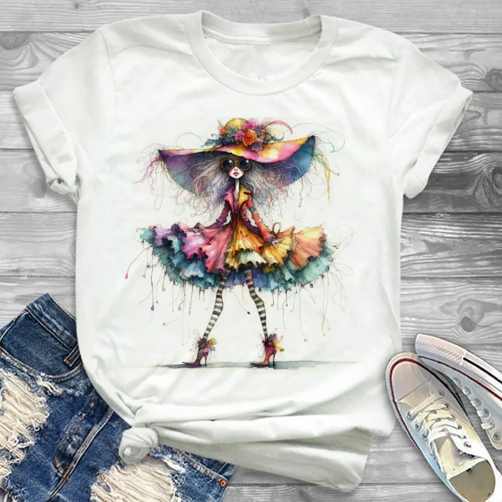 Trendy Jaren 90 Kleding Mode Schattig Bedrukt T-Shirt Dames Nieuwjaar T-Shirt Kerst Vrolijk Aquarel Patroon T-Shirt