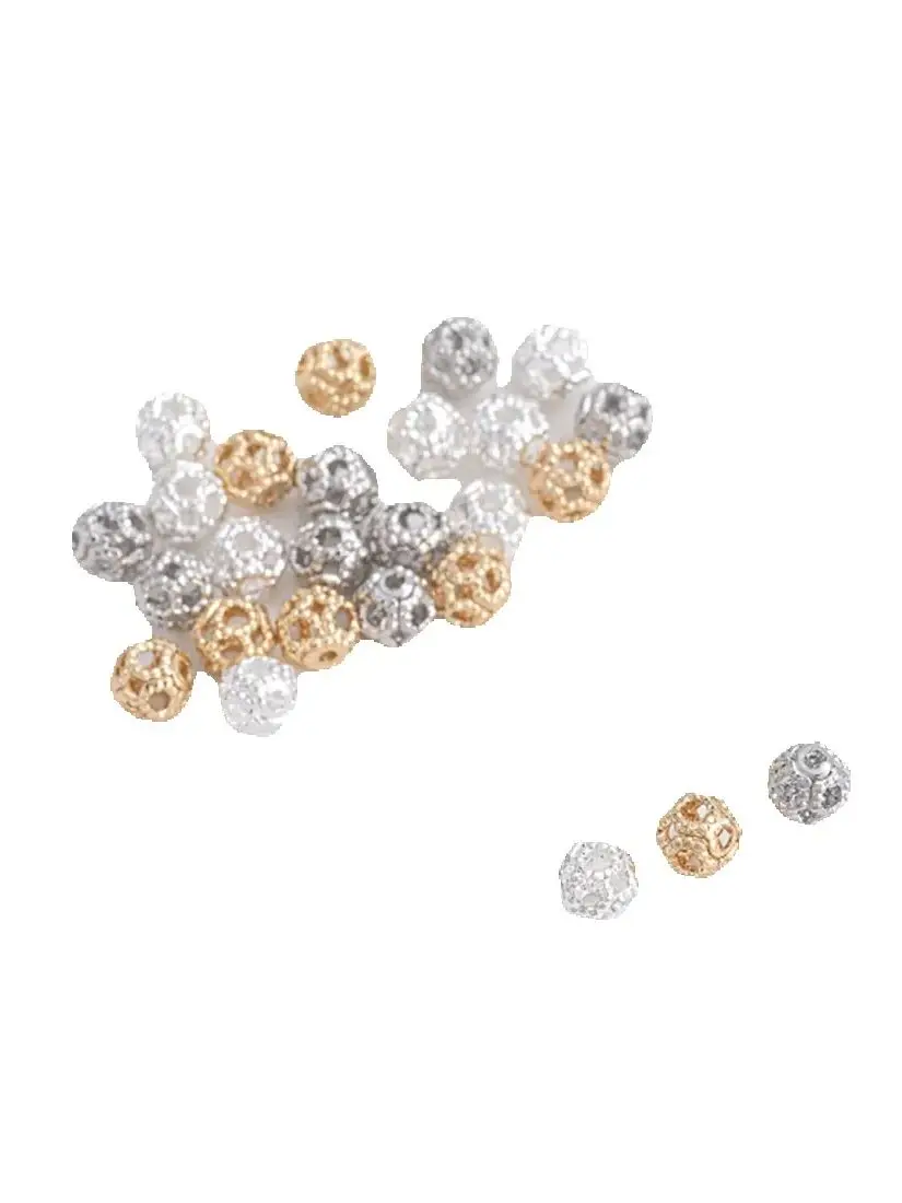 

14k Gold Beads Hollowed Out Round Flower Balls Scattered Beads Diy Hand-made First Jewelry Bead-separated Accessories Materials