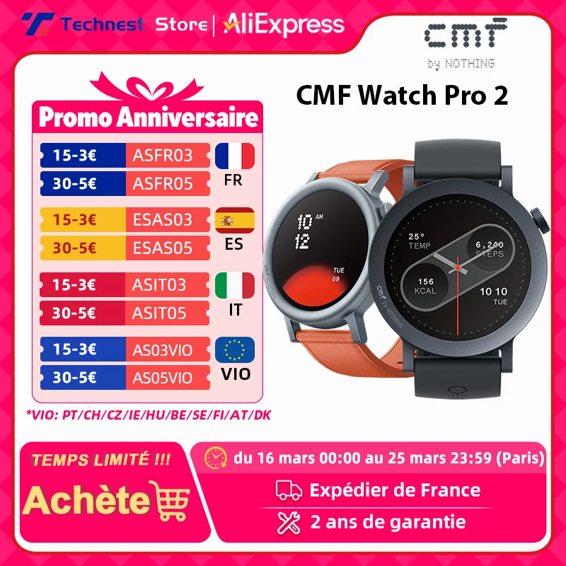 Version mondiale CMF par Nothing Watch Pro 2 montre intelligente, CMF Watch Pro 2 1.32 "AMOLED affichage appels Bluetooth avec réduction du bruit AI