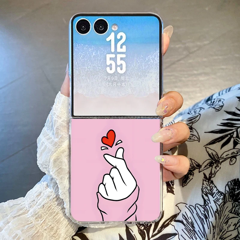 Cute Hearts Pattern Phone Case For Samsung Galaxy Z Flip 8 7 6 5 4 3 Clear Hard Folding Cover For Samsung Z Flip8 Flip7 FE Flip6