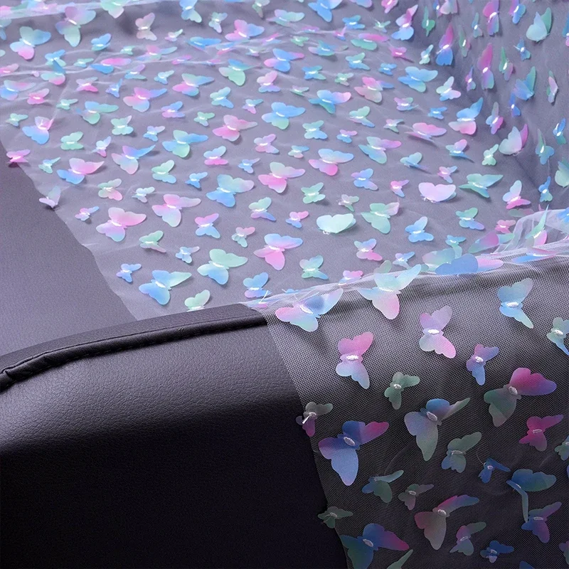 1 YARD 3D ปักผีเสื้อผ้าตาข่าย Rainbow Gradient หัตถกรรมผ้า Tulle DIY ชุด STAGE เครื่องแต่งกายเย็บผ้า