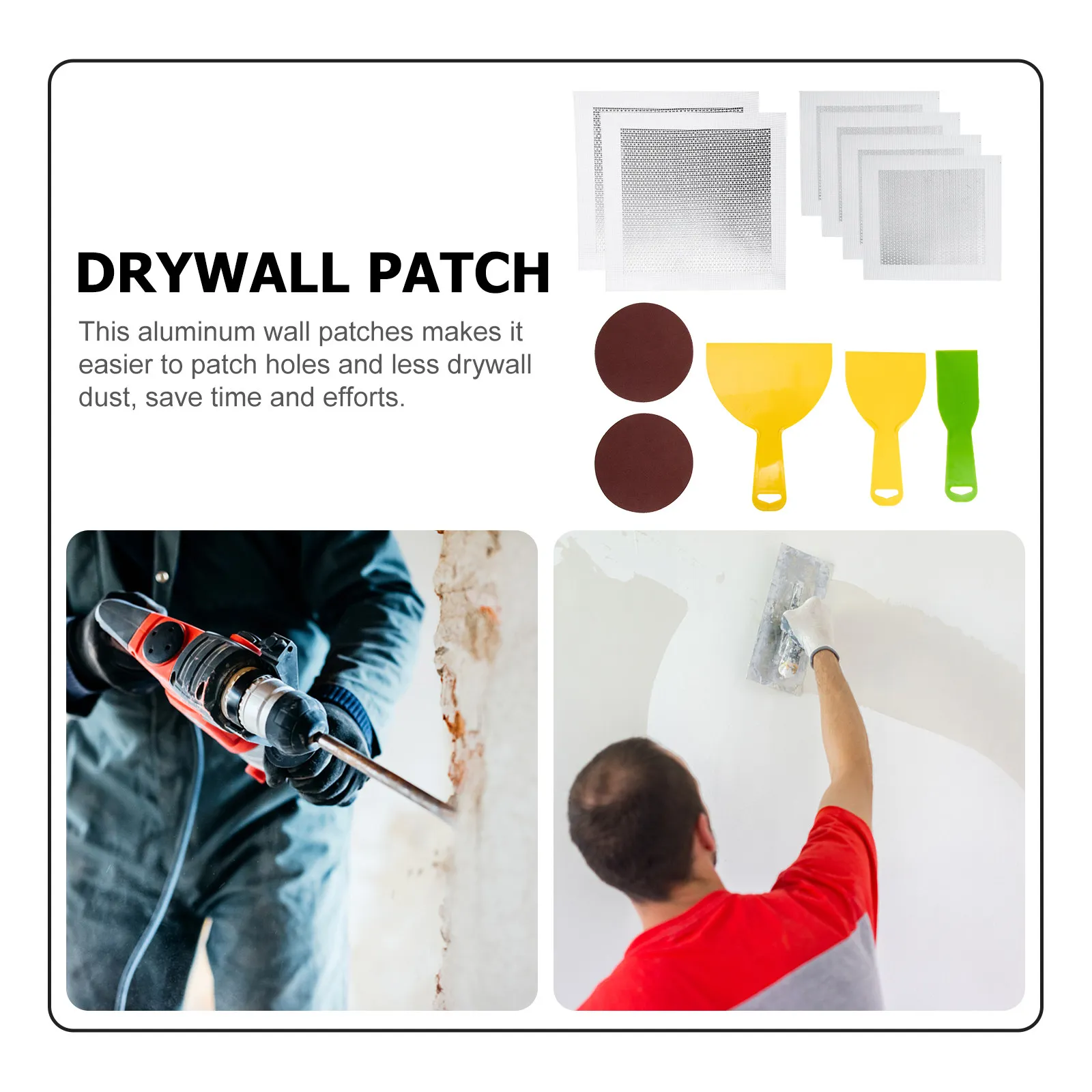 1Set Drywall Patches Aluminum Wall Repair Kit Self Adhesive Fiber Mesh Patch Fast Repair for Wall Hole and Surface Damage
