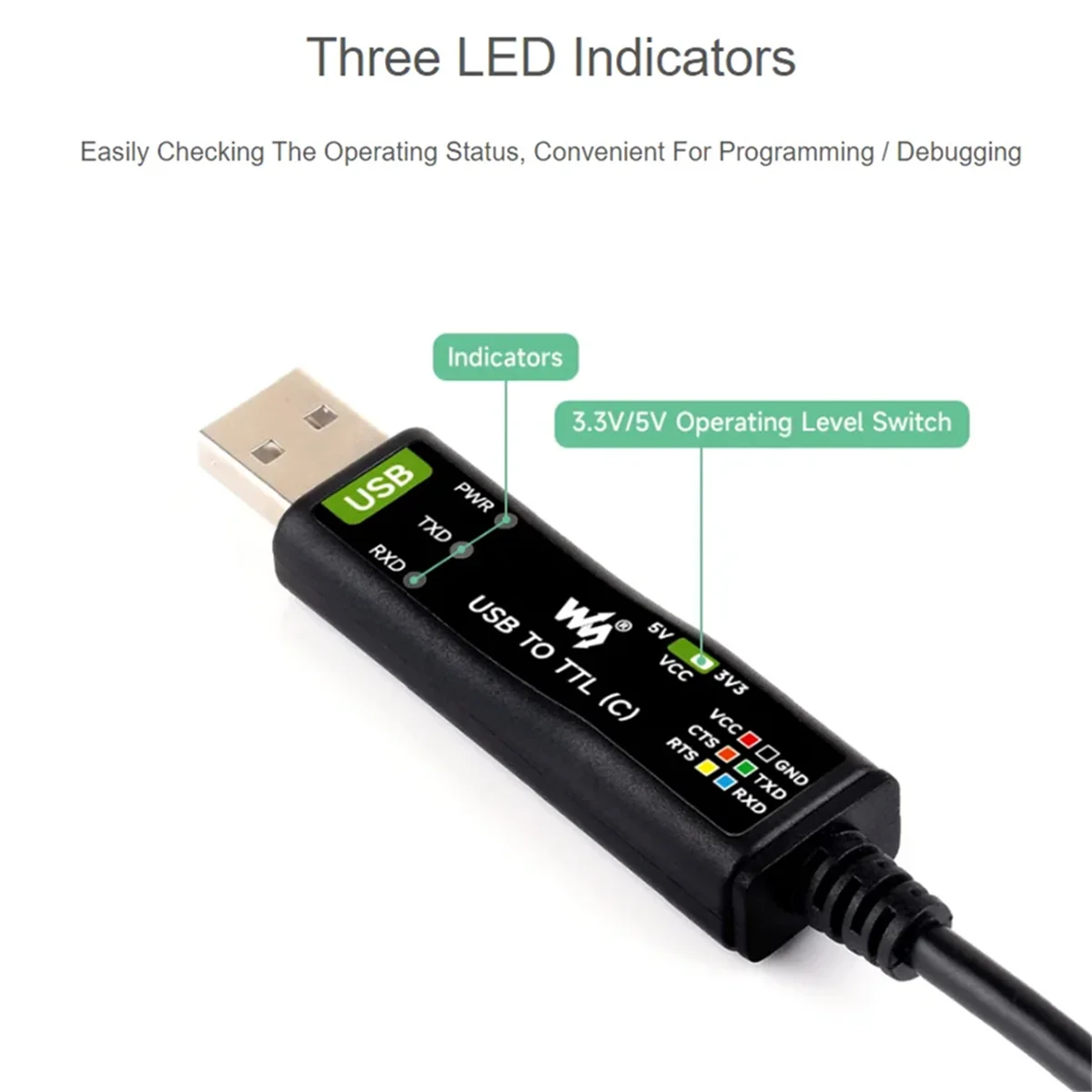 Waveshare Industrial USB to TTL (C) 6pin Serial Module Cable FT232RNL for Raspberry Pi 5 Serial Port Debugging Module