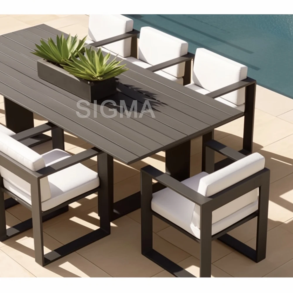 

Best Quality New Arrival Outdoor Patio Dining Set Black Aluminum Dining Table Set