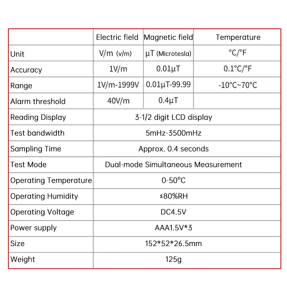 Household Electromagnetic Wave Radiation Detector Electric And Magnetic Field Temperature Measuring Instrument