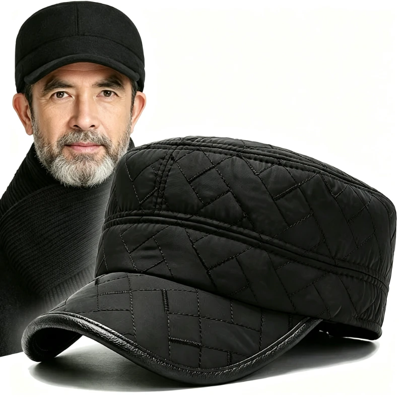 A++ Men's Hat Old Man's Black Duckbill Hat Winter Ear Protection Lei Feng Hat Cotton Hat Middle-Aged and Elderly Hat