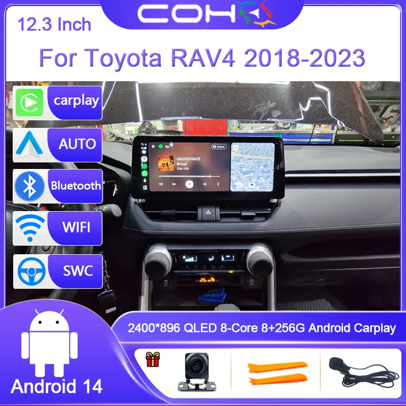 

12.3Inch For Toyota RAV4 2018-2023 Android14 8-Core Car Multimedia Player Stereo Receiver Radio GPS 4G WIFI Carplay Android Auto