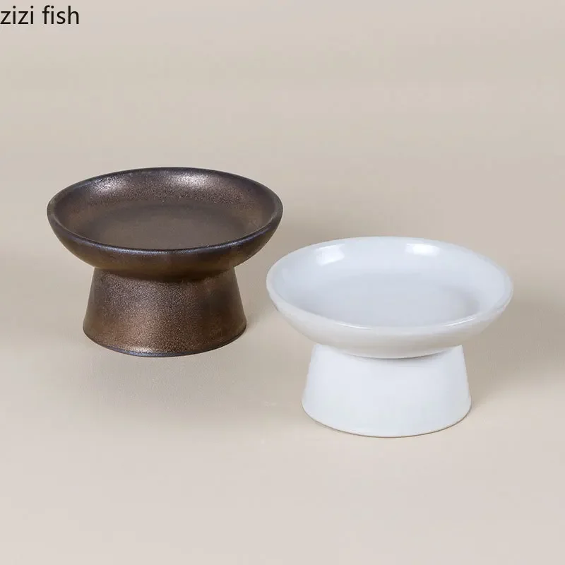 Vintage High Foot Ceramic Plate Creative Dessert Plate Dish Sushi Appetizer Serving Plates Molecular Cuisine Tableware