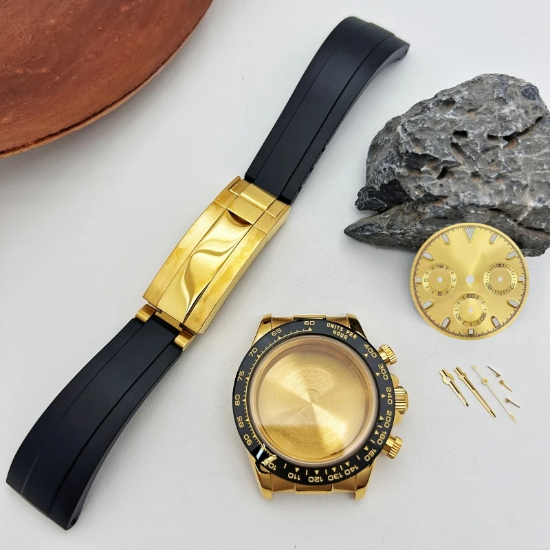 

39mm Silver Gold Men Watch Case for Daytona VK63 Quartz Movement Watch Parts Fits 20mm Silicone Strap 29.5-30.5mm Dial NO LOGO