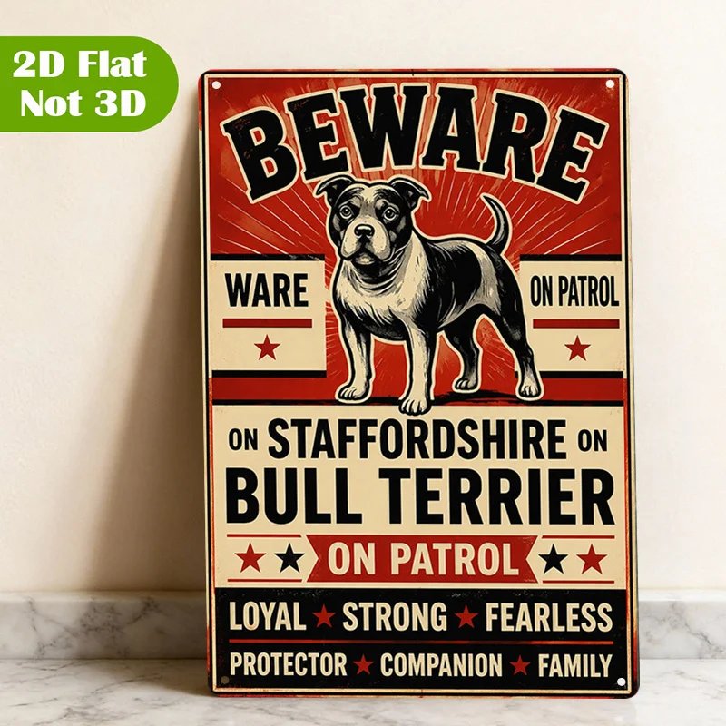 1pc Loyal Watchdog Plate Wall Art Print, Family Guardian Sign, Vintage Style Metal Plate Signs, 20.32X30.48cm Staffordshire Bull