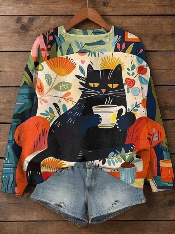 Women's Funny Animal Printed Sweatshirt 3D Print Crew Neck Long Sleeve Tops Summer Casual Women's Clothes Apparel Y2K Streetwear