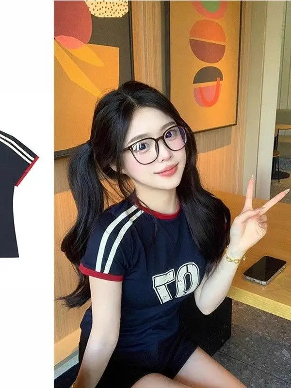 

Ретро-американская футболка с коротким рукавом и вставками на плечах, женская летняя приталенная футболка с оригинальным дизайном, топ в стиле Spicy Girl