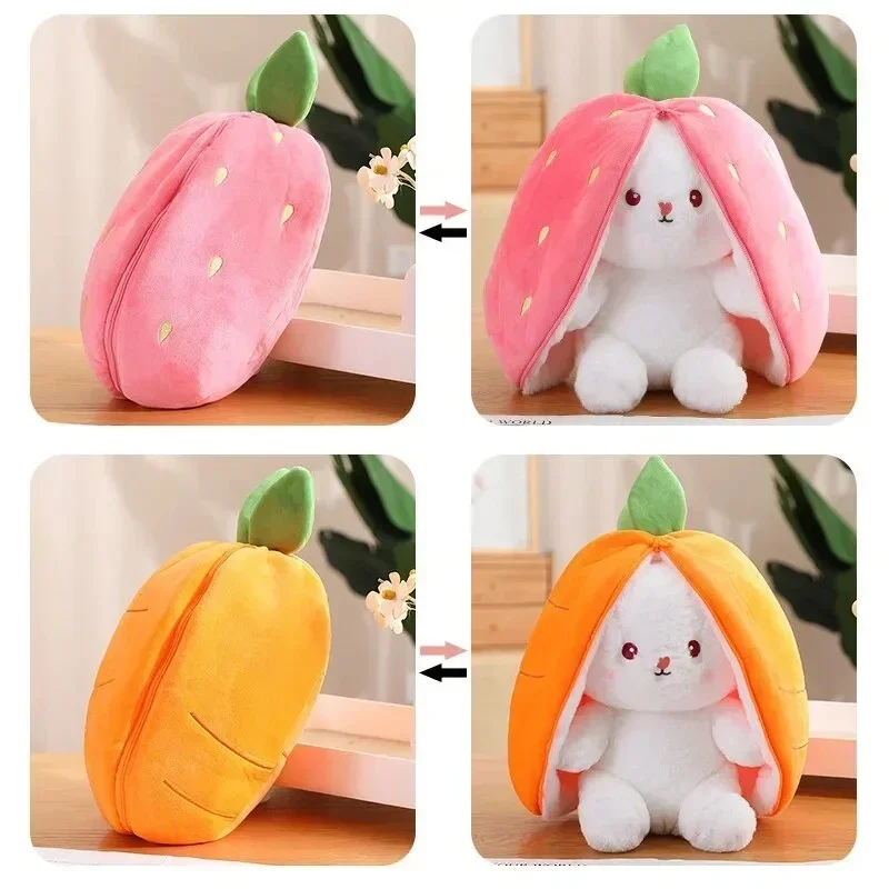 -juguetes de peluche de conejo de dibujos animados bonitos, zanahoria Kawaii, fresa, se transforman en muñecos de peluche de conejo, regalos de