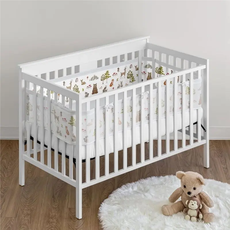 A49K-Breathable Mesh Crib Liner Set Animal Friends Design(Bear, Fox, Hedgehog), For Girls/For Boys Baby, Infants/Newborn Nursery