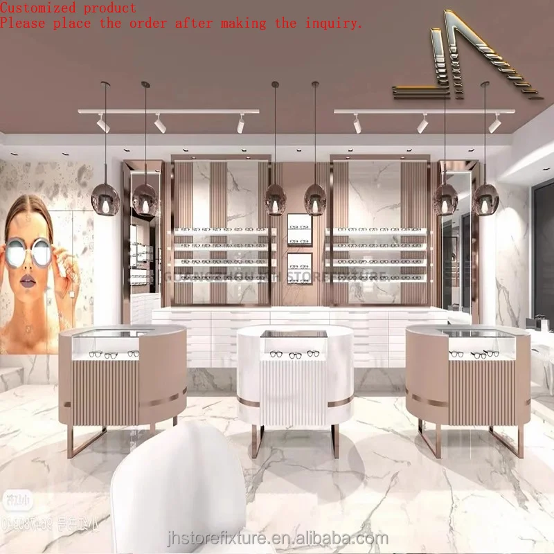 

Custom Sun Glasses Display Cabinet with Led Light Glasses Counter Display Floor Stand for Store 3D Interior Design