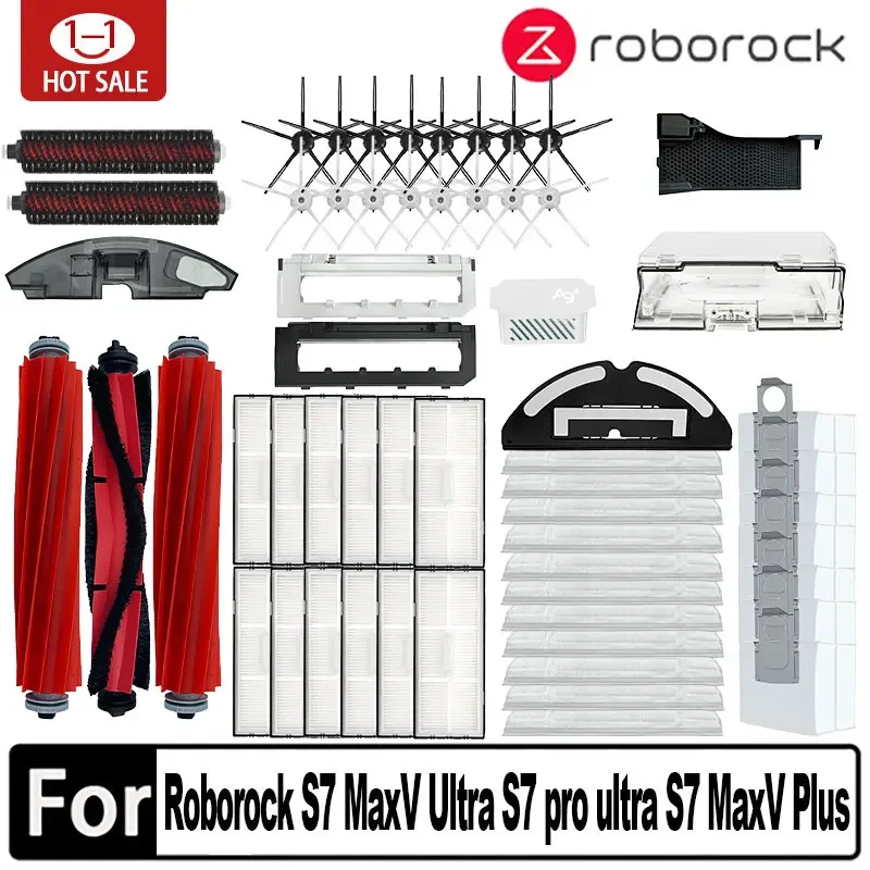 Roborock S7 Maxv Ultra S7 Pro Ultra accesorios de Robot aspirador cepillo lateral principal fregona filtro Hepa bolsa de polvo cepillo rodante de