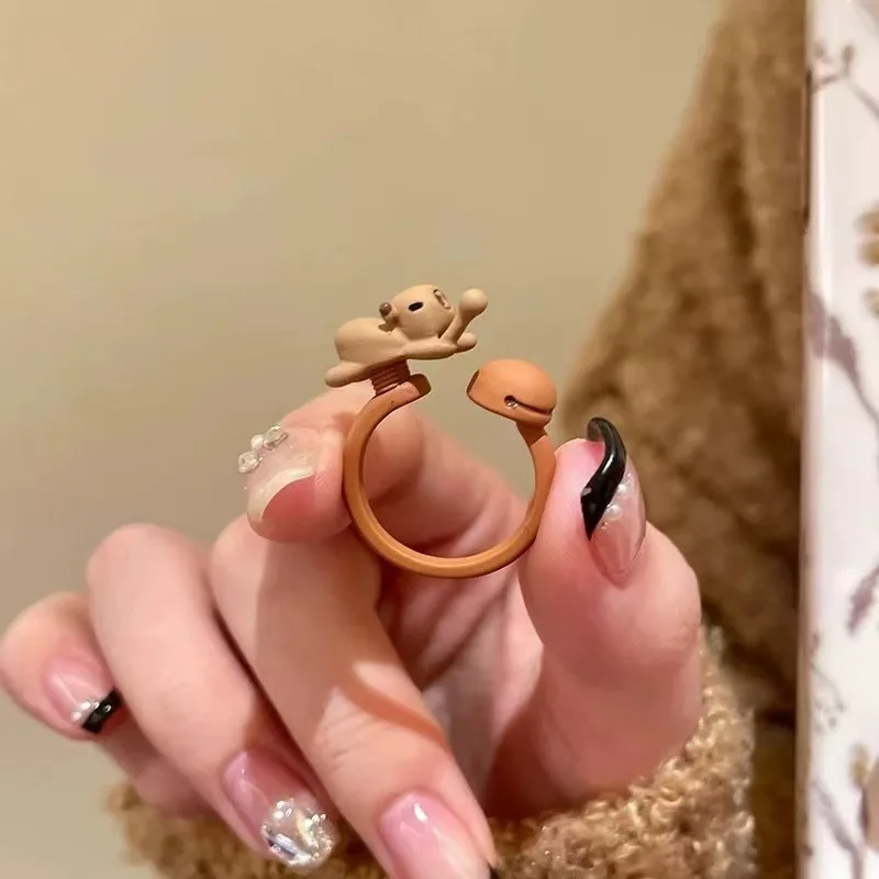 Korea Knock Knock To Save Merit Cute Puppy Wooden Fish Ring Creative Worker Personalized Handicraft adjustable Open Ring Gifts