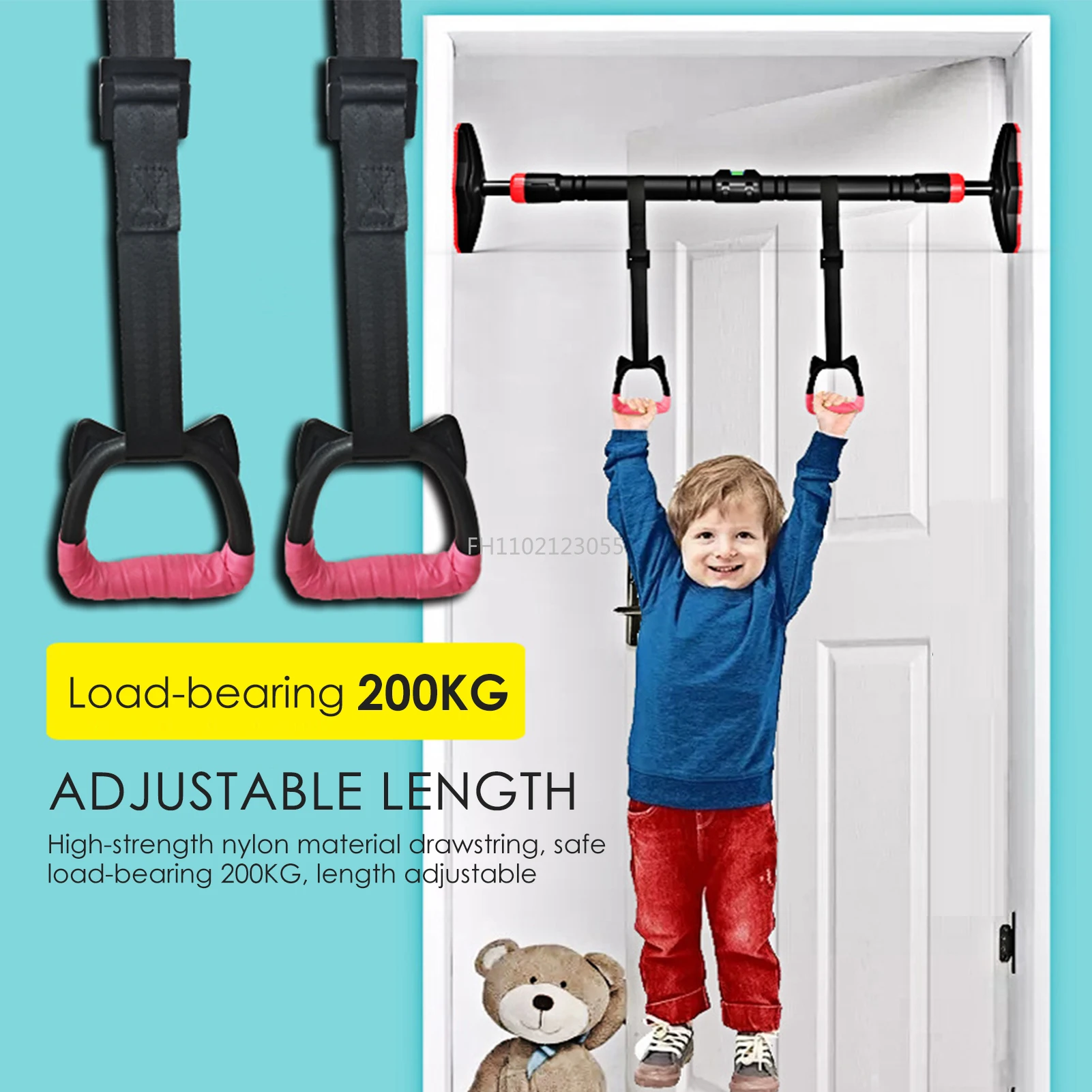 Home Gym Pull Up Door Horizontal Bar Fixed Wall Hanging Fitness Ring With Adjustable Straps Gym Exercise Sport Workout Equipment