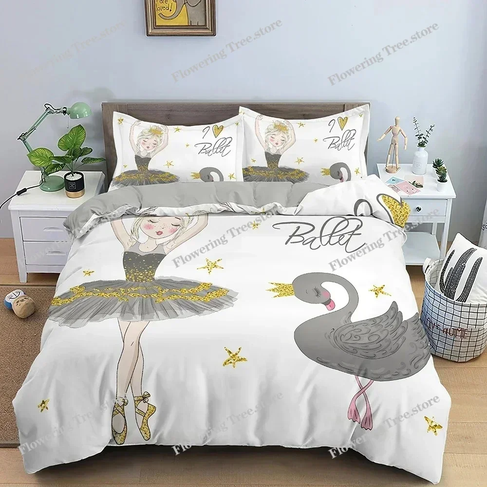 Dancing Girl Duvet Cover Ballet Girls Bedding Set Home Textile Bedclothes Soft Girly Comforter Cover QueenKing Size for Kids