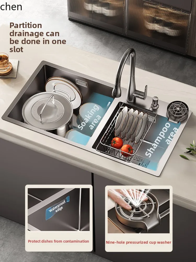 

HTTSink Double Basin Kitchen Vegetable Thickened Stainless Steel Household Large Size Dishwashing Sink Handmade Undermount Basin