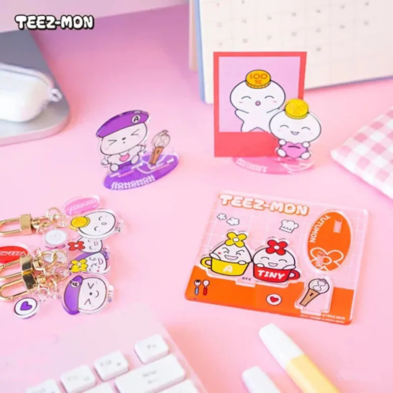 KPOP ATEEZ TEEZ-MON Transparent Acrylic Stand Figure Cartoon Image Desktop Ornaments MONNY IKEMON Keyring Keychain Fans Gift