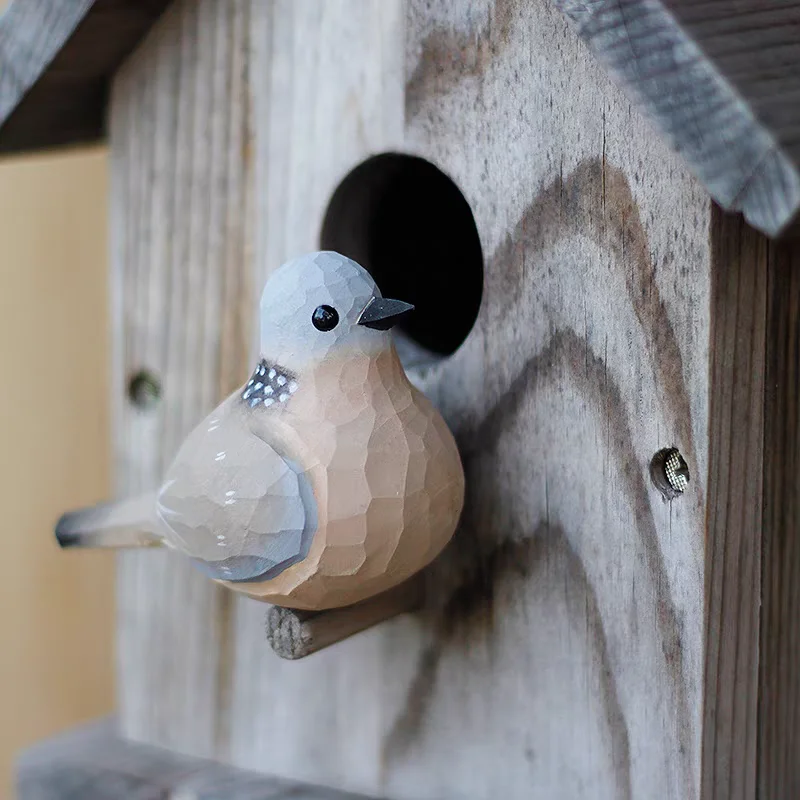 Handmade wooden carved Spotted Dove ornament solid wood carving wild pigeon desktop decoration handicrafts
