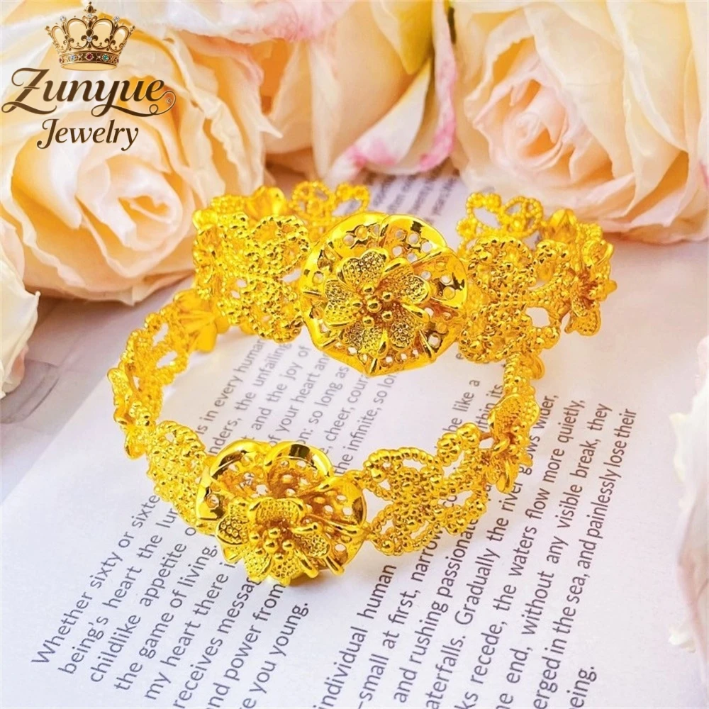 Sand Gold Three-Dimensional Hollowed-Out Large Peony Flower Bracelet Luxury Quality Jewelry Fashion Jewelry Exquisite Charms