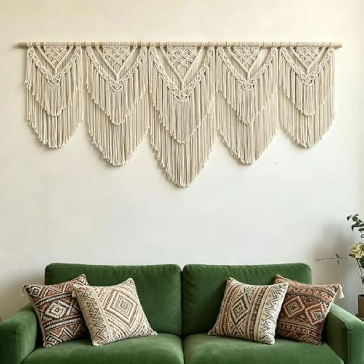 Extra Large Macrame Wall Art 71 Inches Wide by 32 Inches Tall – Handwoven Cotton and Wood Tapestry for Living Room Bedroom Nurse