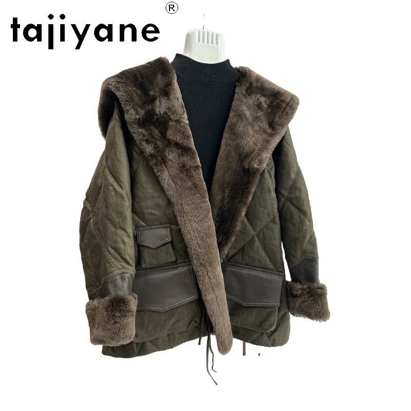 TAJIYANE Shearling Spliced Goose Down Jacket Mid Length Fur Coat Women Winter Puffer Jacket Thicken Coats for Woman Warm Куртка