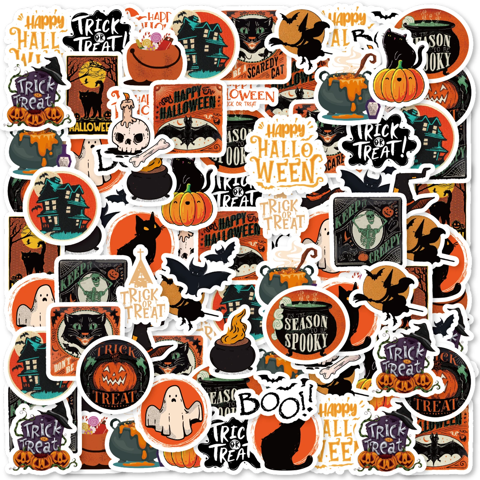 

46pcs Bats, Pumpkins Halloween Trinkets Graffiti Stickers DIY Decoration Notebook Water Bottle Suitcase Classic Toy PVC Decals