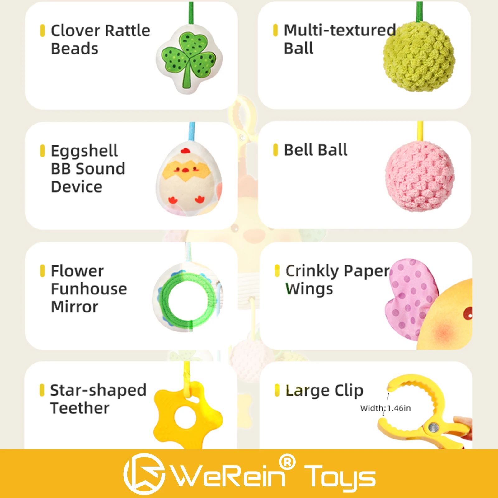 Jouet de dentition sur le thème des animaux pour bébé avec miroir, éducation précoce, design extractible, mobile de lit mignon et interactif pour nourrissons