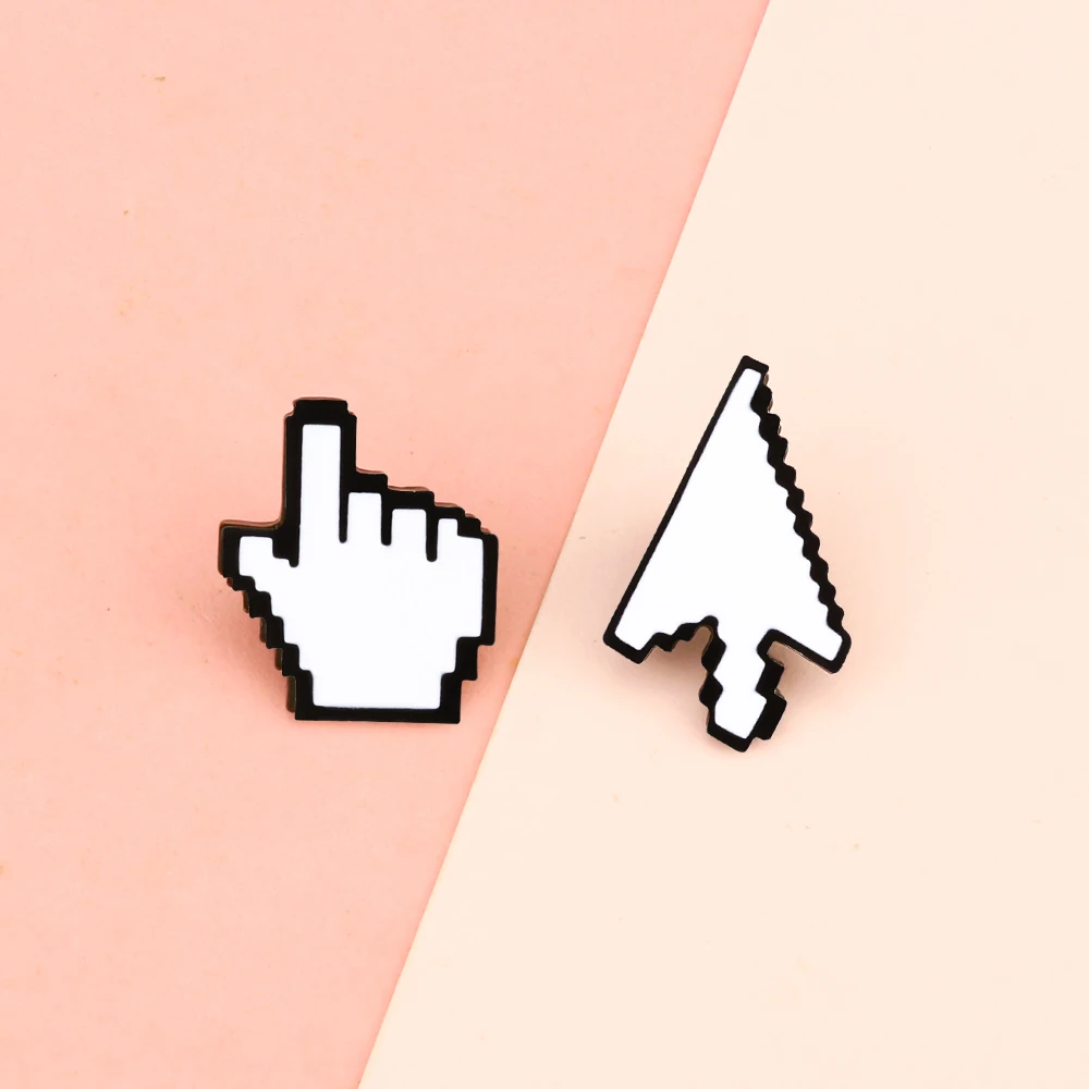 Classic Cursor Pixel Arrow Gesture Enamel Pins White Computer Window Mouse Pointer Badges Brooch IT Worker Punk Jewelry Pin Gift