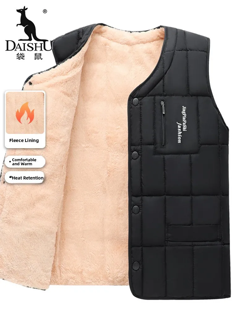 

Kangaroo Men's Fce Lined Thiened Vest Winter Outerwear Casual Faion Urban Sle V-Ne Button Decorated Loose Fit Vest