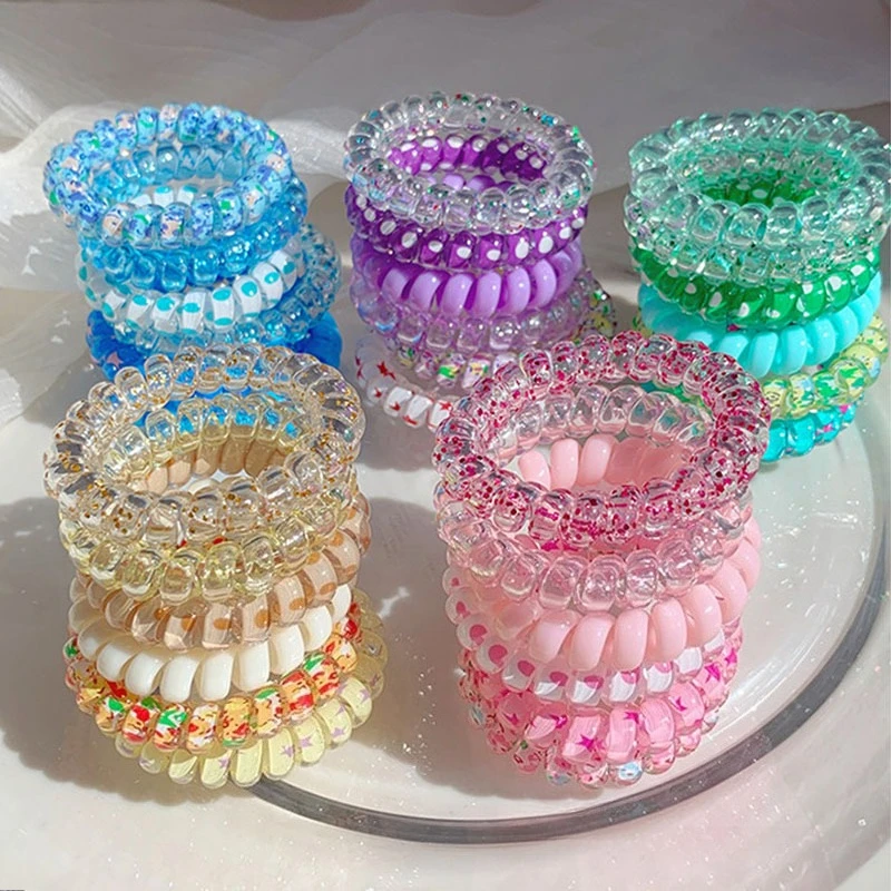 Jelly Color Telephone Cord Hair Ties - High Elastic Hair Rope - for Women Ponytail - Fashion Spiral Hair Band Accessories Set