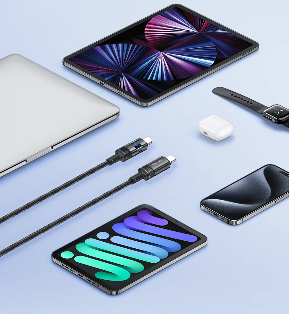 Rocoren 100 W USB-Typ-C-Kabel mit Digitalanzeige 5 A PD3.1 Schnelllade-Typ-C-Kabel für MacBook iPhone 16 15 Pro Samsung Xiaomi – Detail 17