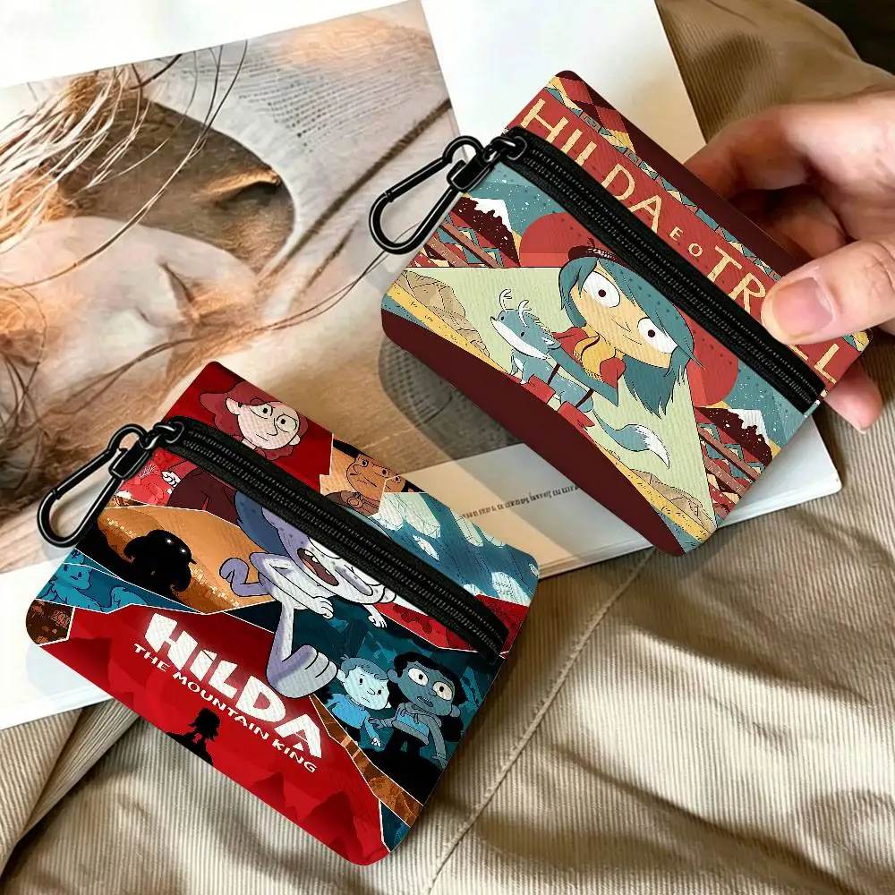Cartoon H-Hilda Compact Oxford Cloth Coin Purse Detachable Carabiner Hook Portable Key Card Organizer Pouch