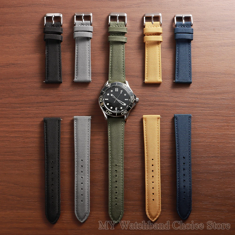 Hochwertiges Nylon-Segeltucharmband, 20 mm, 22 mm, für Seiko für Omega, zweiseitiges Nylon-Canvas, universelles Schnellverschluss-Uhrenarmband