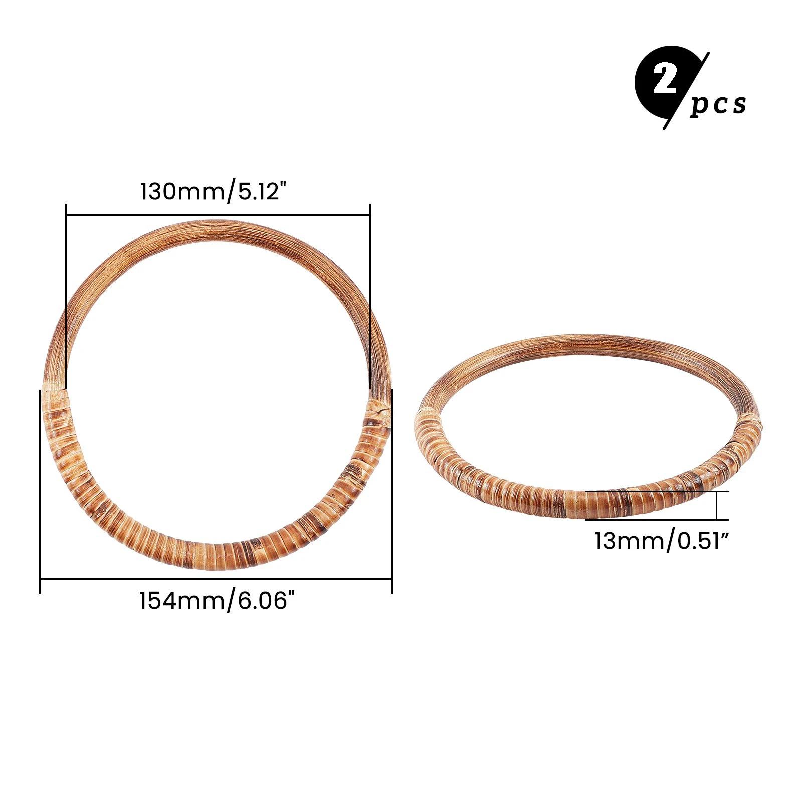 수제 가방용 라탄 우븐 우드 라운드 핸들, 교체 장식 핸들, DIY 크로셰 지갑 액세서리, 6 인치, 2 개