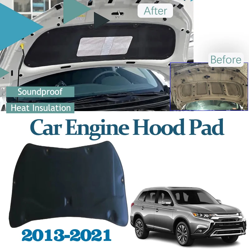 For Mitsubishi Outlander 3 ZK ZL 2013-2021 Car Hood Sound Pad Soundproof Fireproof Covers Thermal Insulation Mat Car Accessories