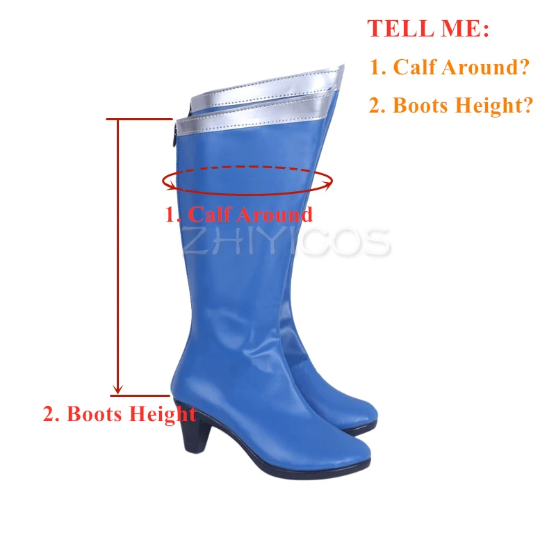 New Anime Mizuno Ami Mercury Cosplay Shoes Knee Length PU Leather Cosplay Boots Blue High Heels Zipper-up Women Halloween Shoes