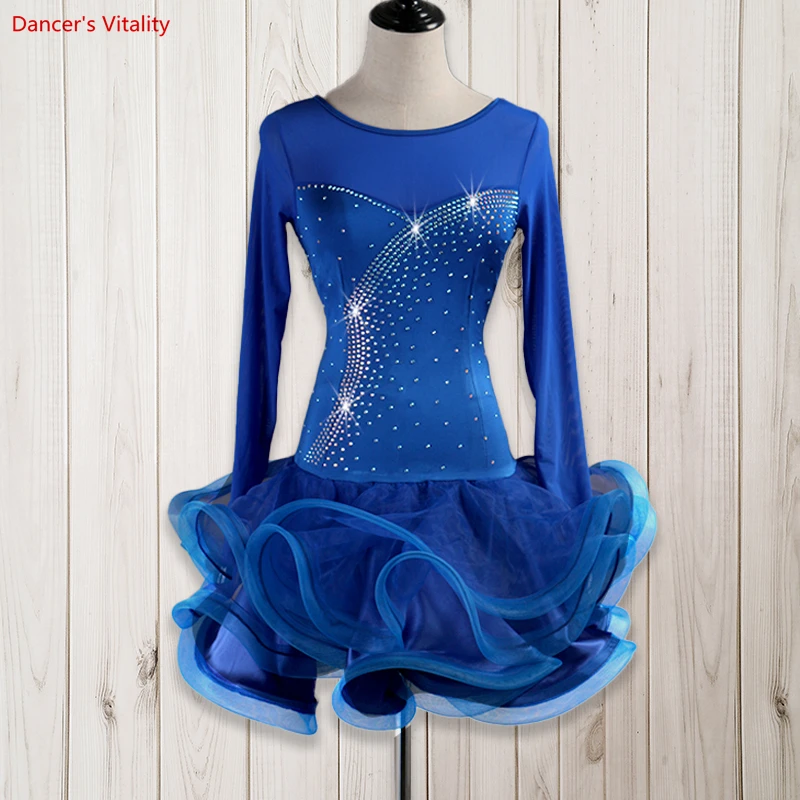 High grade diamond  wonen latin dance professional competition dress female adult new long sleeved dance costume