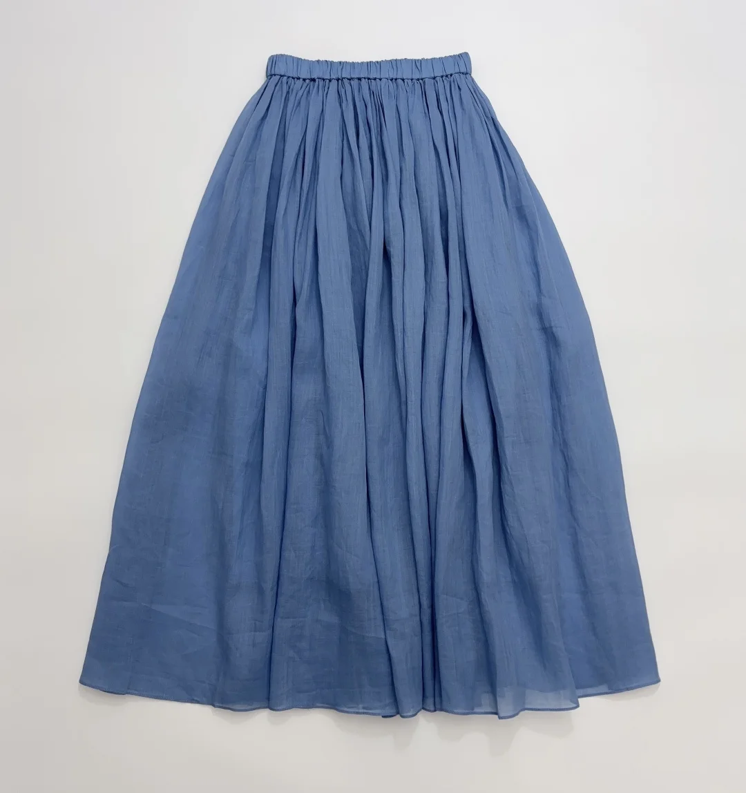 Women Blue Skirt 100% Ramie Elastic Waist Casual Fashion Women High Waist Midi Skirt