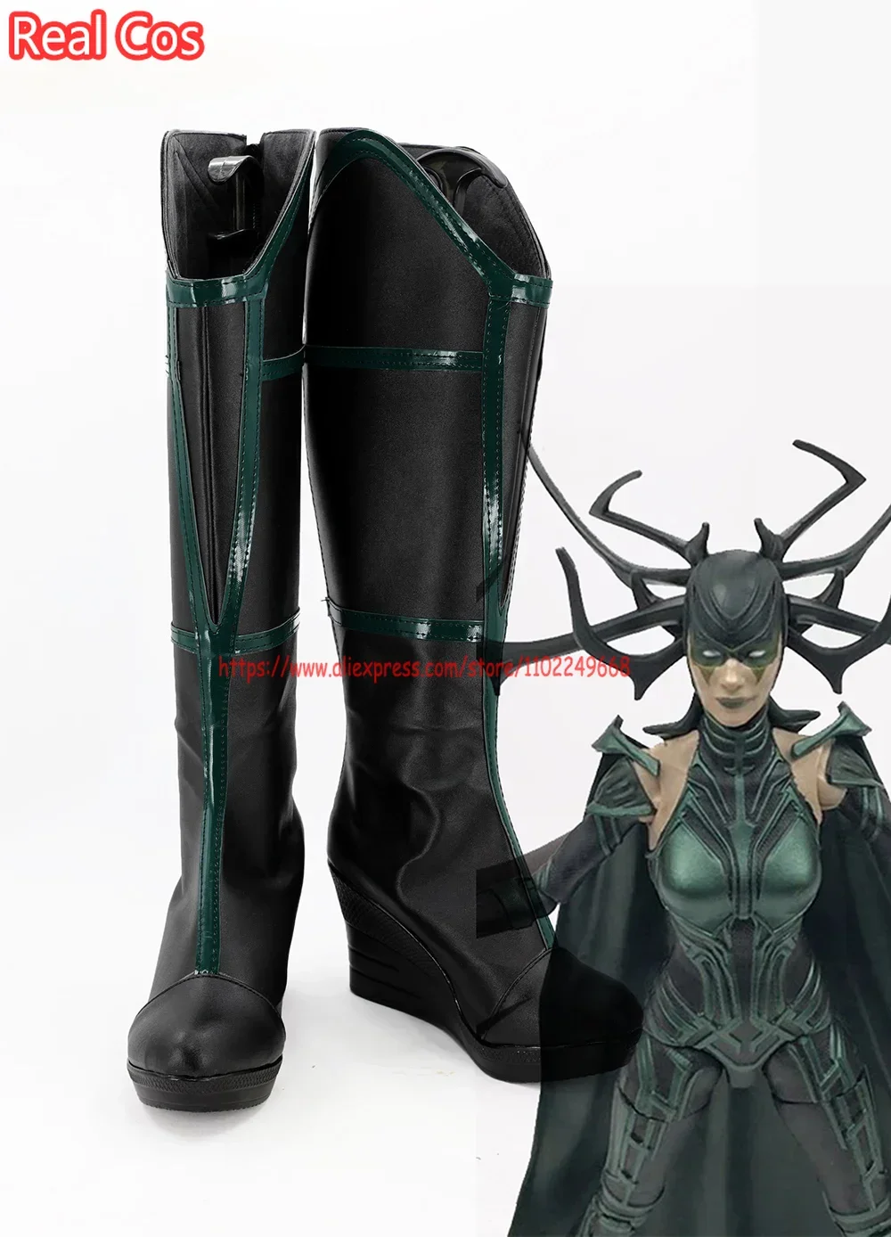 أحذية تنكرية من RealCos Ragnarok Hela ، أحذية بكعب إسفيني ، مصنوعة خصيصًا ، أي حجم للجنسين
